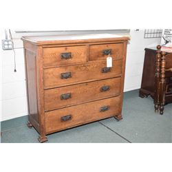 Antique five drawer oak highboy with original pulls and finish