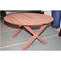 Handcrafted round wooden 51" outdoor table, 27" in height