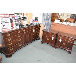 Semi contemporary nine door and two drawer dresser and a pair of matching nightstand, plus a matchin