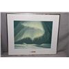 Image 1 : Framed original acrylic on canvas painting of an Inuit dog sled and Northern lights signed by artist