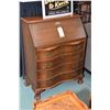 Image 1 : Mid 20th century mahogany drop front bureau with four serpentine drawers, fitted interior and ball a