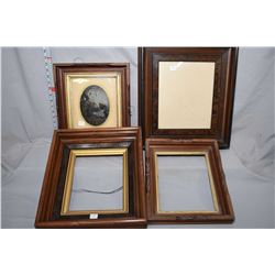 Four vintage wood frames, a tin type photo and framed Charles Godrey sheet music