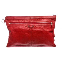Balenciaga Red Arena Leather Classic Clip Large Clutch Handbag