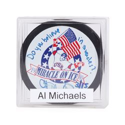 Al Michaels signed 1980 "Miracle on Ice" Puck - XIII Olympic Winter Games Lake P