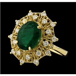 3.68 ctw Emerald and Diamond Ring - 14KT Yellow Gold