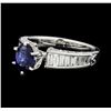 Image 1 : 0.90 ctw Sapphire and Diamond Ring - 18KT White Gold