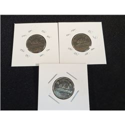 Lot Of 3 Canadian Nickels 1960,1961 & 1962