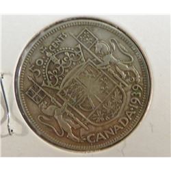 1939 Canadian King geroge Silver 50 Cent Coin
