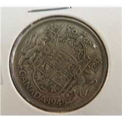 1945 Canadian King George Silver 50 Cent Coin
