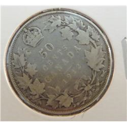 1912 Canadian Silver King George 50 Cent Coin