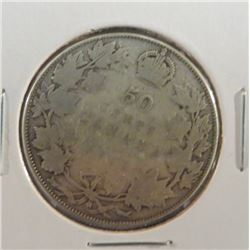 1913 Canadian Silver king George 50 Cent Coin
