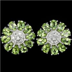 Natural Green Peridot Flower Earrings