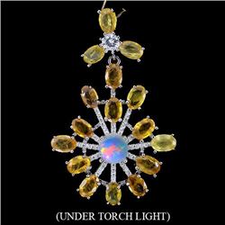 Natural Yellow Sapphire, Opal & Cz Pendant
