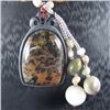 Image 2 : Petrified Wood Opal Hand-Made Diamond Polished Necklace