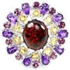 Image 1 : NATURAL AMBER AMETHYST CITRINE & RHODOLITE GARNET RING
