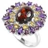 Image 2 : NATURAL AMBER AMETHYST CITRINE & RHODOLITE GARNET RING