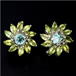 Natural Seafoam Blue Zircon Peridot 56.45 Carats Earrings