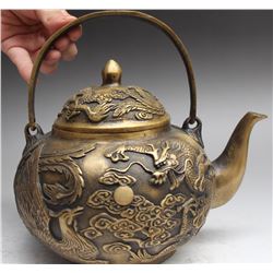 Antique Chinese Fengshui Bronze Dragon Phoenix Tea Pot