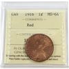 Image 1 : 1916 Canada 1-cent ICCS Certified MS-64 Red. Near Full Red coin with attractive Mint Luster.