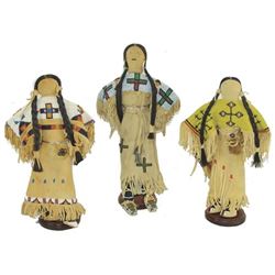 3 Beaded Buckskin Dolls