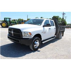 2013 DODGE 3500 FLATBED TRUCK; VIN/SN:3C7WRSCT2DG565159 - CREW CAB, V8 GAS, A/T, AC, 9' STEEL FLATBE