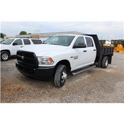 2013 DODGE 3500 FLATBED TRUCK; VIN/SN:3C7WRSCT2DG524210 - CREW CAB, V8 GAS, A/T, AC, FLATBED BODY, W