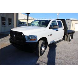 2012 DODGE 3500 FLATBED TRUCK; VIN/SN:3C7WDSCT6CG166526 - CREW CAB, V8 GAS, A/T, AC, 9' STEEL FLATBE