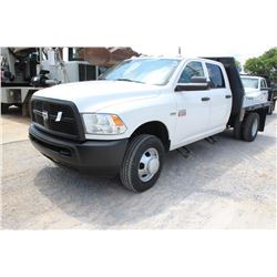 2012 DODGE 3500 FLATBED TRUCK; VIN/SN:3C7WDSCT5CG232144 - CREW CAB, V8 GAS, A/T, AC, 9' FLATBED BODY