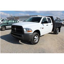 2012 DODGE 3500 FLATBED TRUCK; VIN/SN:3C7WDSCT1CG166529 - CREW CAB, V8 GAS, A/T, AC, 9' STEEL FLATBE