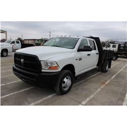2012 DODGE 3500 FLATBED TRUCK; VIN/SN:3C7WDSCT2CG166295 - CREW CAB, V8 GAS, A/T, AC, 9' STEEL FLATBE