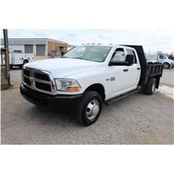 2011 DODGE 3500 FLATBED TRUCK; VIN/SN:3D6WF4CT4BG574292 - CREW CAB, V8 GAS, A/T, AC, 9' STEEL FLATBE