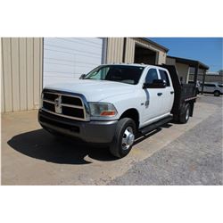 2011 DODGE 3500 FLATBED TRUCK; VIN/SN:3D6WZ4CT6BG578058 - CREW CAB, V8 GAS, A/T, AC, 9' STEEL FLATBE