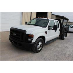 2009 FORD F350 FLATBED TRUCK; VIN/SN:1FDWW36R89EA63701 - CREW CAB, V8 DIESEL, A/T, AC, 8'- 6" STEEL 