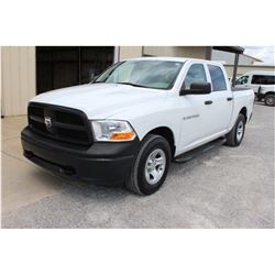2012 DODGE 1500 PICKUP TRUCK; VIN/SN:1C6RD7KP5CS283283 - 4X4, CREW CAB, V8 GAS, A/T, AC, BED COVER, 