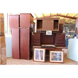 MISC. DESKS, CABINETS, CREDENZA, PICTURES