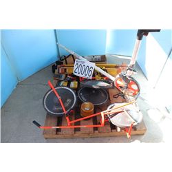 MISC SURVEYING EQUIPMENT/ MEASURING WHEELS, RANGE FINDER METER, PRISM, MULTIMETER, LEVELING ROD