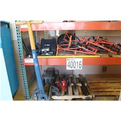 DISTANCE WHEEL MEASURING WHEEL, HYDRAULIC JACKS, BOLT CUTTER, HELMET, IMPACT WRENCH, GREASE GUN