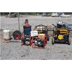 GENERATORS, ELECTRIC MOTOR, GREASE PUMP, HOSE REEL, TRANSFER PUMP, CENTRIFUGAL PUMP, PROPANE STORAGE
