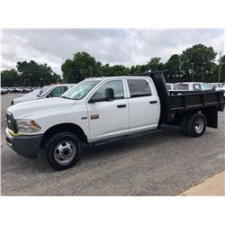 2012 DODGE 3500 VIN/SN:3C7WDSCT3CG232143 - CREW CAB, V8 GAS, A/T, AC, 9' STEEL FLATBED BODY W/ TAILG