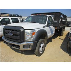 2012 FORD F550 FLATBED, VIN/SN:1FDUF5GY2CEC71587 - GVW 18,500#, V8 GAS ENGINE, A/T, 14' FLATBED BODY