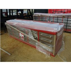 METAL WORK BENCH, - 10', 20 DRAWER, 40" HANGING WALL
