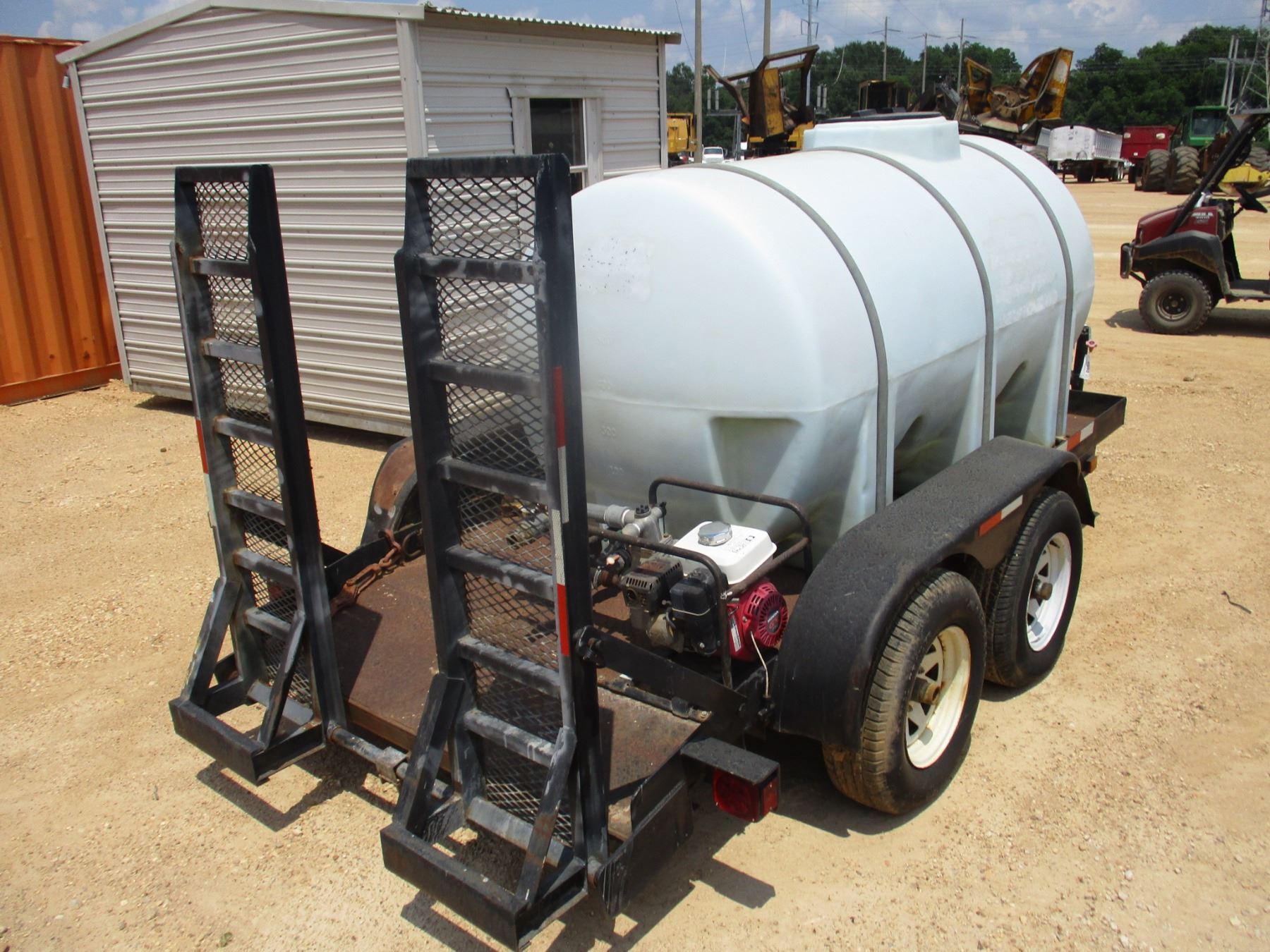 WATER TANK, - 700 GALLON, GAS PUMP, MTD ON T/A TAG TRAILER, FOLD UP ...