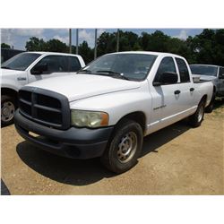 2005 DODGE RAM 1500 PICK UP, VIN/SN:1D7HA18N85J556151 - CREW CAB, V6 GAS ENG, A/T, ODOMETER READING 
