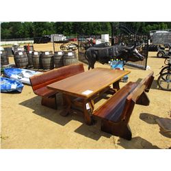 78" TEAK WOOD TABLE W/ (2) BENCHES