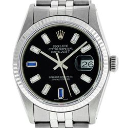 Rolex Mens 36mm Stainless Steel Black Diamond And Sapphire Datejust Wristwatch