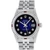 Rolex Mens Stainless Steel Blue Vignette Diamond & Ruby Datejust Wristwatch