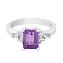 14KT White Gold 1.62 ctw Amethyst and Diamond Ring