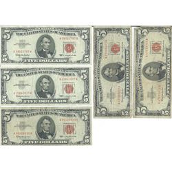 1963 $5 Red Seal Bill Lot of 5