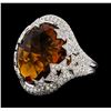 Image 1 : 14.00 ctw Citrine and Diamond Ring - 14KT White Gold