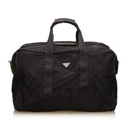 Prada Black Nylon Leather Double Handle Zipper Travel Duffle Bag
